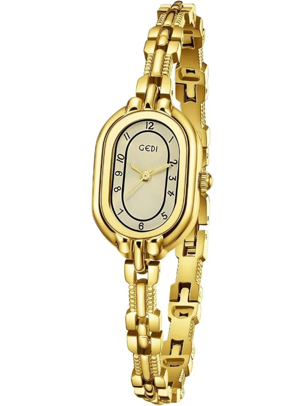 Women's Gold Oval Vintage Bracelet Small Quartz Dress Bangle Analog Wrist Watch